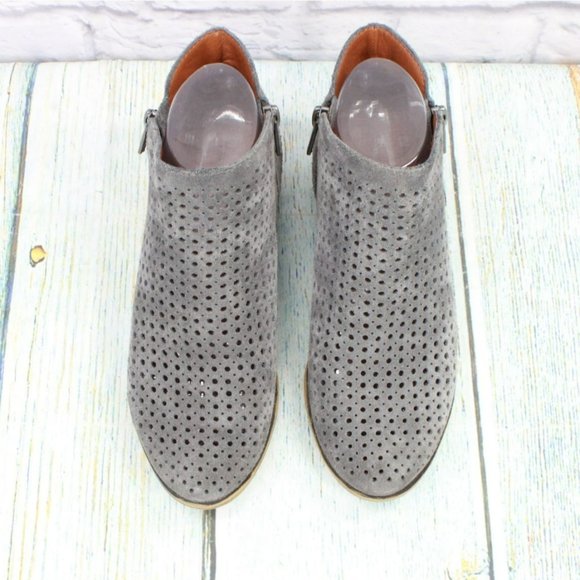Lucky Brand Gray Suede Side  Zipper  Perforated Ankle Booties Size 6.5 M - Picture 5 of 9